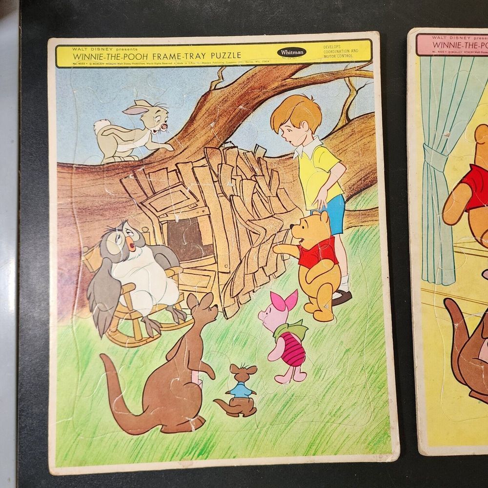 Set Of TWO 1970's Vintage WINNIE-THE-POOH & FRIENDS Frame‎ Tray Puzzle Whitman